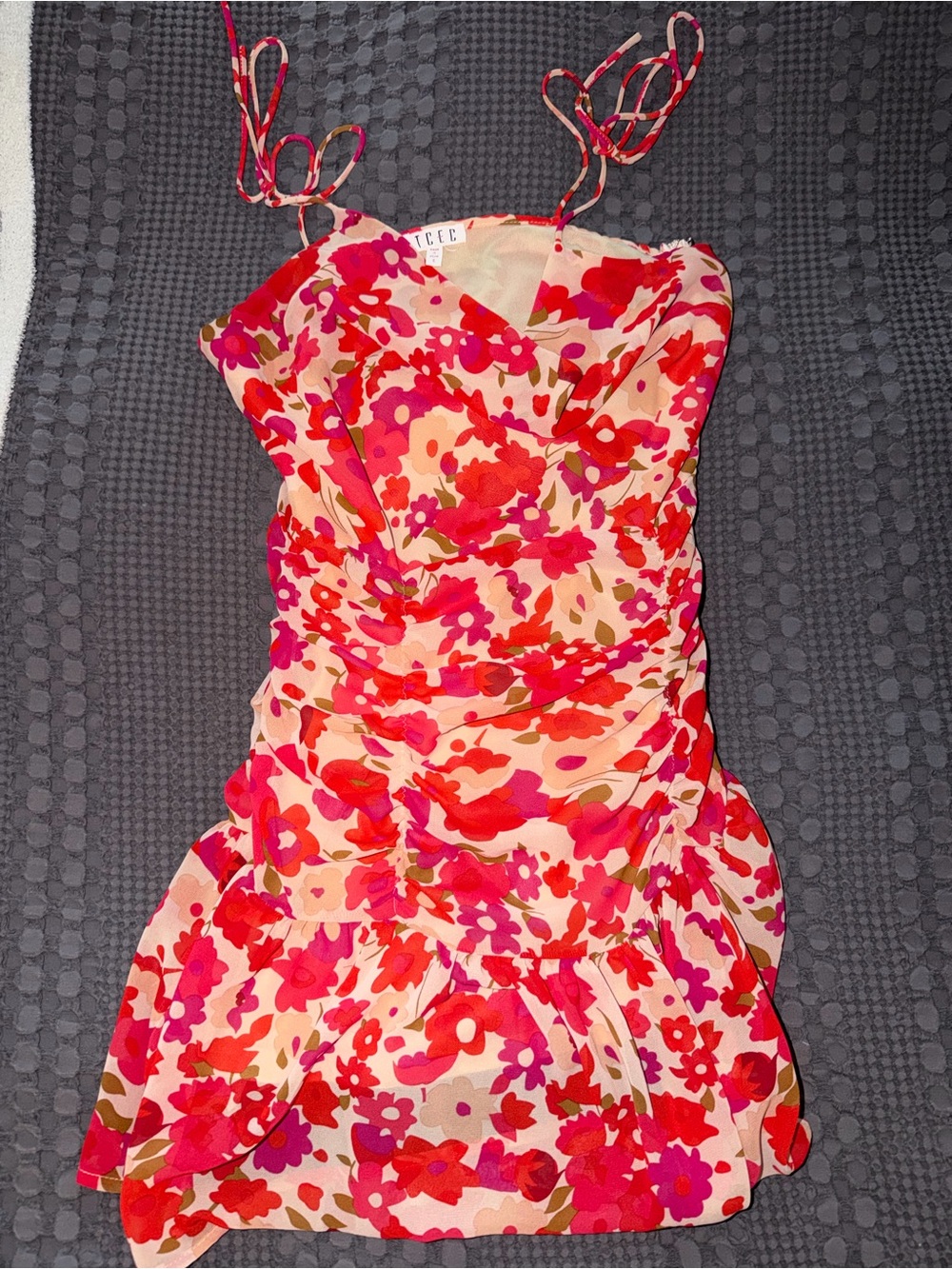 TCEC Pink and Red Floral Spaghetti Strap Dress